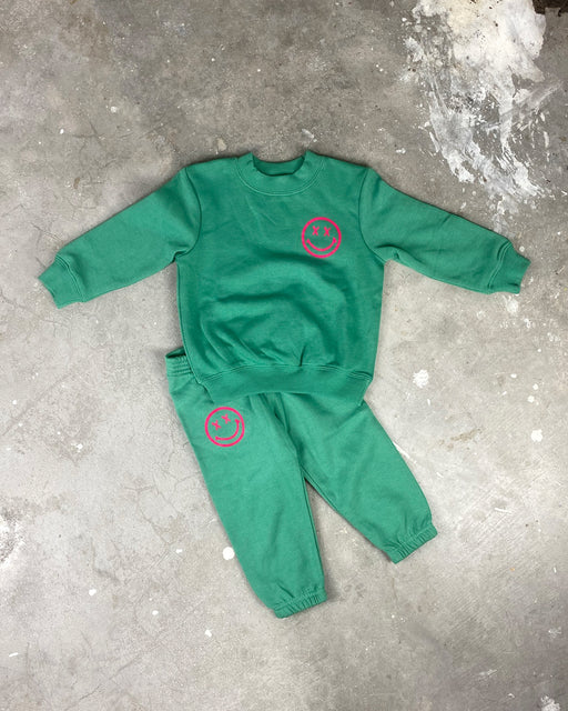 Smiley Sweatpants – Green + Pink