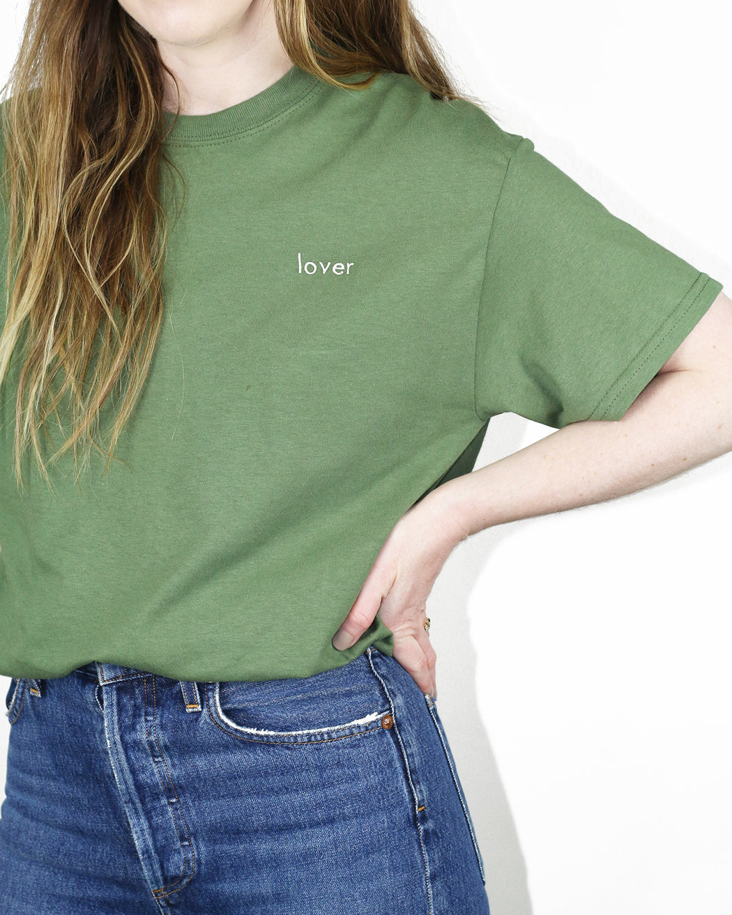 Double Trouble Gang:Lover Tee – White on Green Embroidery,ANOMIE