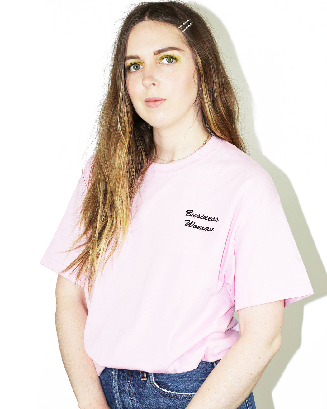 Double Trouble Gang:Business Woman Tee – Black on Pink Embroidery,ANOMIE