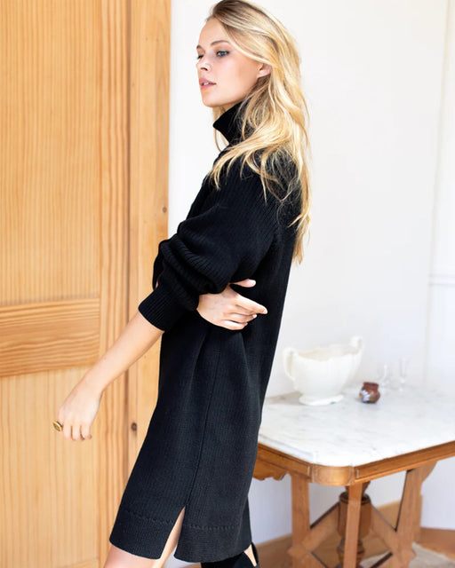 Rib Knit Sweater Dress – Black Organic