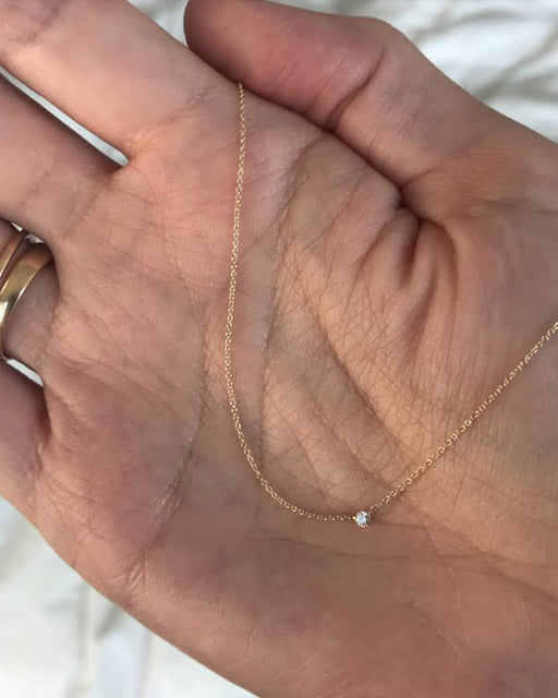 14K White Gold Necklace With Pave set Diamond Chip Heart Pendant, 18