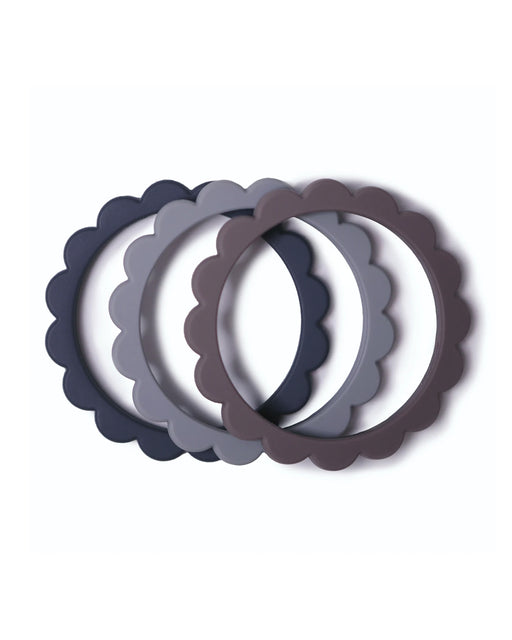 Flower Teething Bracelet 3-Pack – Steel + Dove Gray + Stone