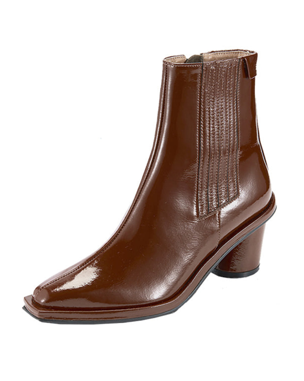 Reike Nen:Oblique Square Chelsea Boots – Brown Patent,ANOMIE