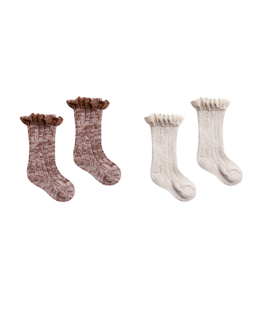 Chunky Knit Lace Trim Socks – Set of Two