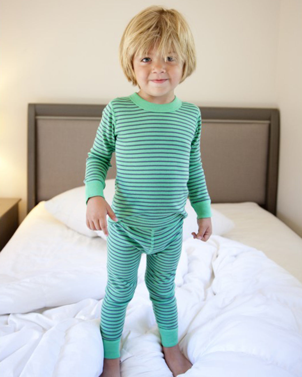 Long Sleeve Pajamas – Green Gray Stripe
