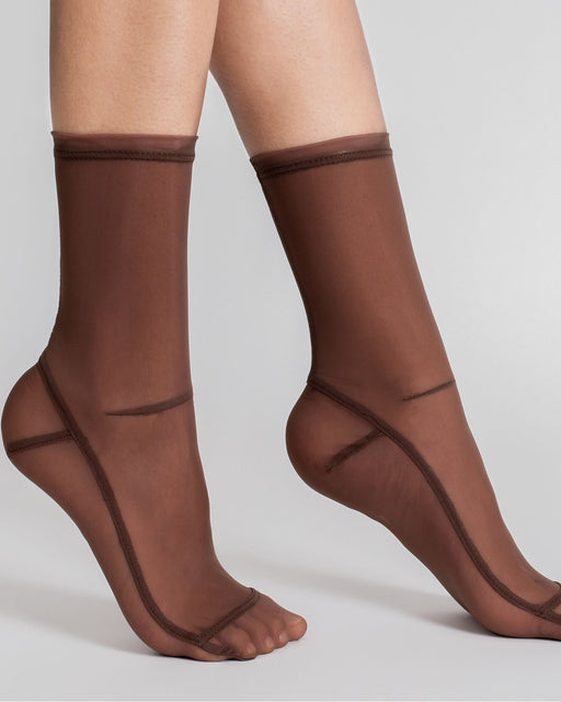 Darner:Solid Brown Mesh Socks,ANOMIE